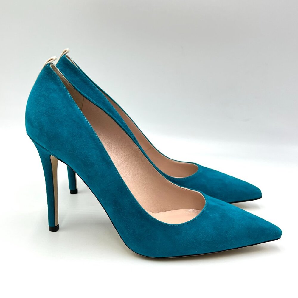 SJP Sarah Jessica Parker EU 38 US 8 Teal Blue Suede Leather Fawn 70 Dress Pumps